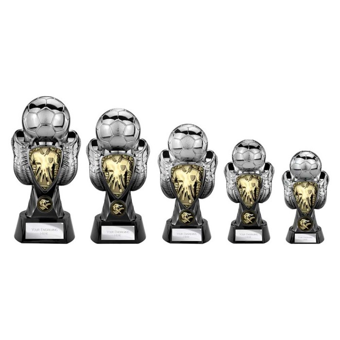 TOURNAMENT SHIRT GUNMETAL & BLACK TROPHY - 5 SIZES - 17CM TO 28CM